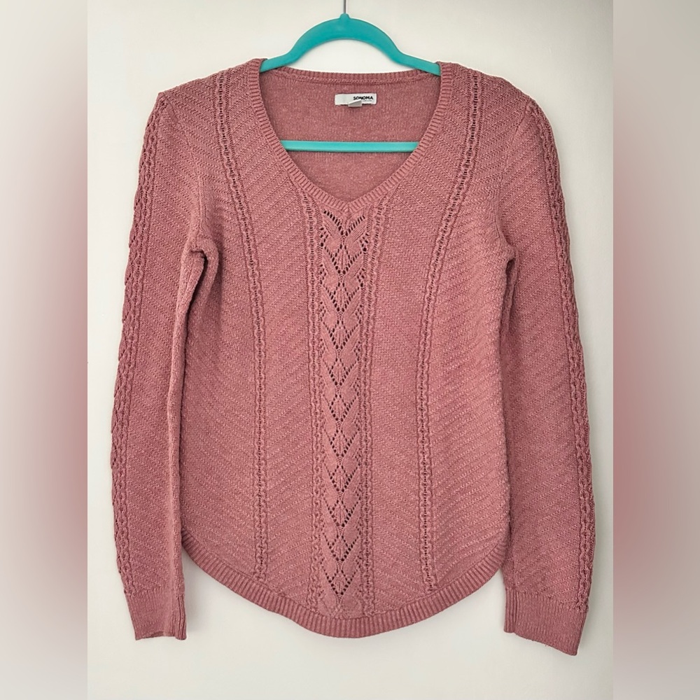 Sonoma Dusty Rose Scoop Neck Pointelle Sweater